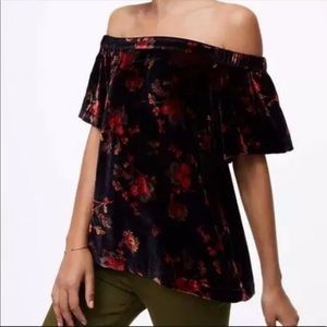 3/$15 LOFT Floral Off the Shoulder Top Velvet NWT